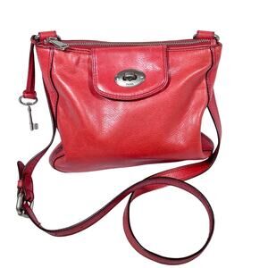 Fossil Marlow Crossbody Flamingo Color Scarlet Turnlock Purse Handbag Used